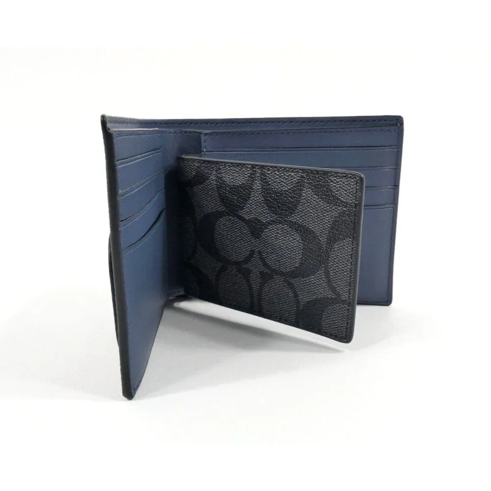 Coach‎ Signature Charcoal Denim Multi Retro C 3in1 Wallet NWT C8297